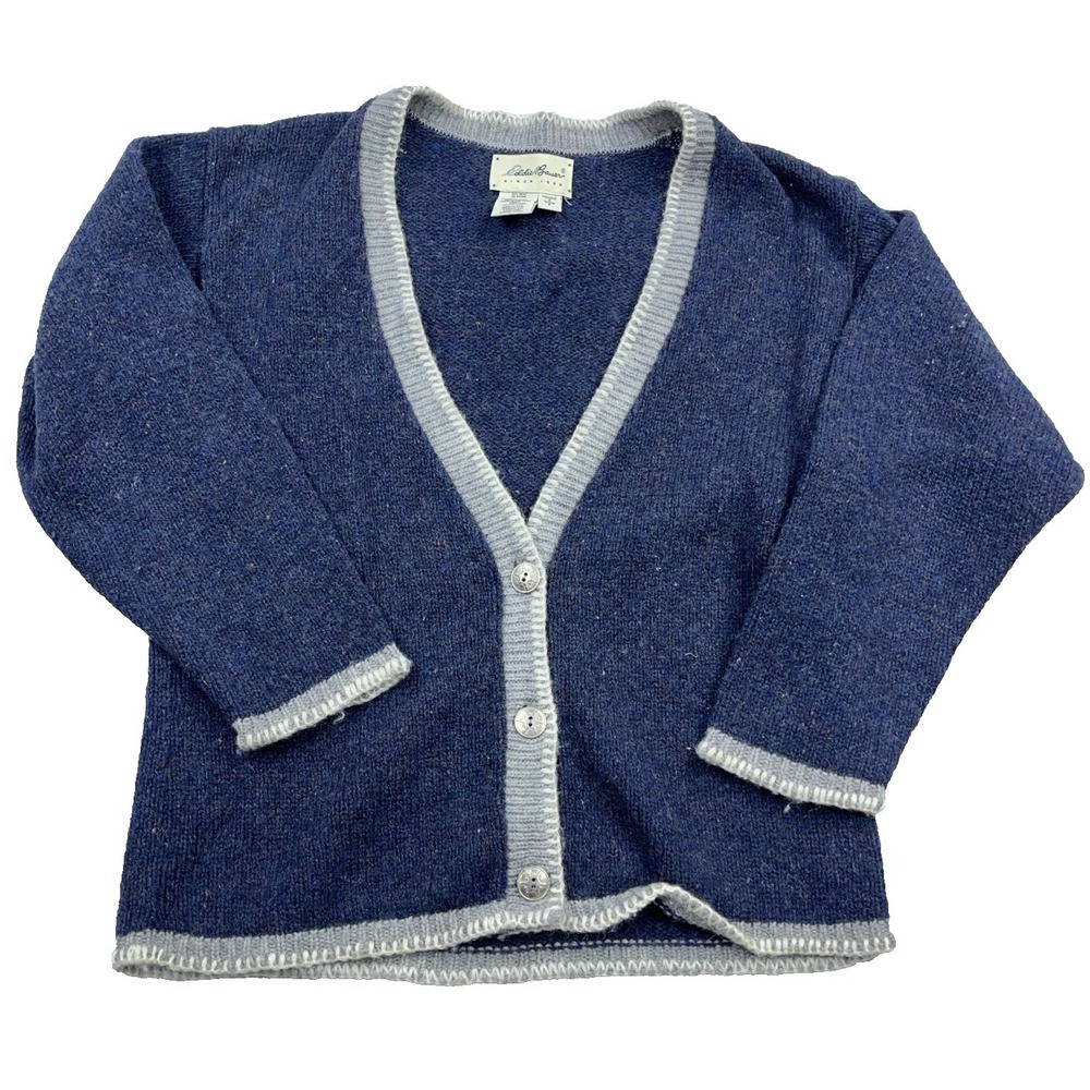 Vintage Eddie Bauer Cardigan Sweater Women Small Blue Wool Knit 90s Made In USA